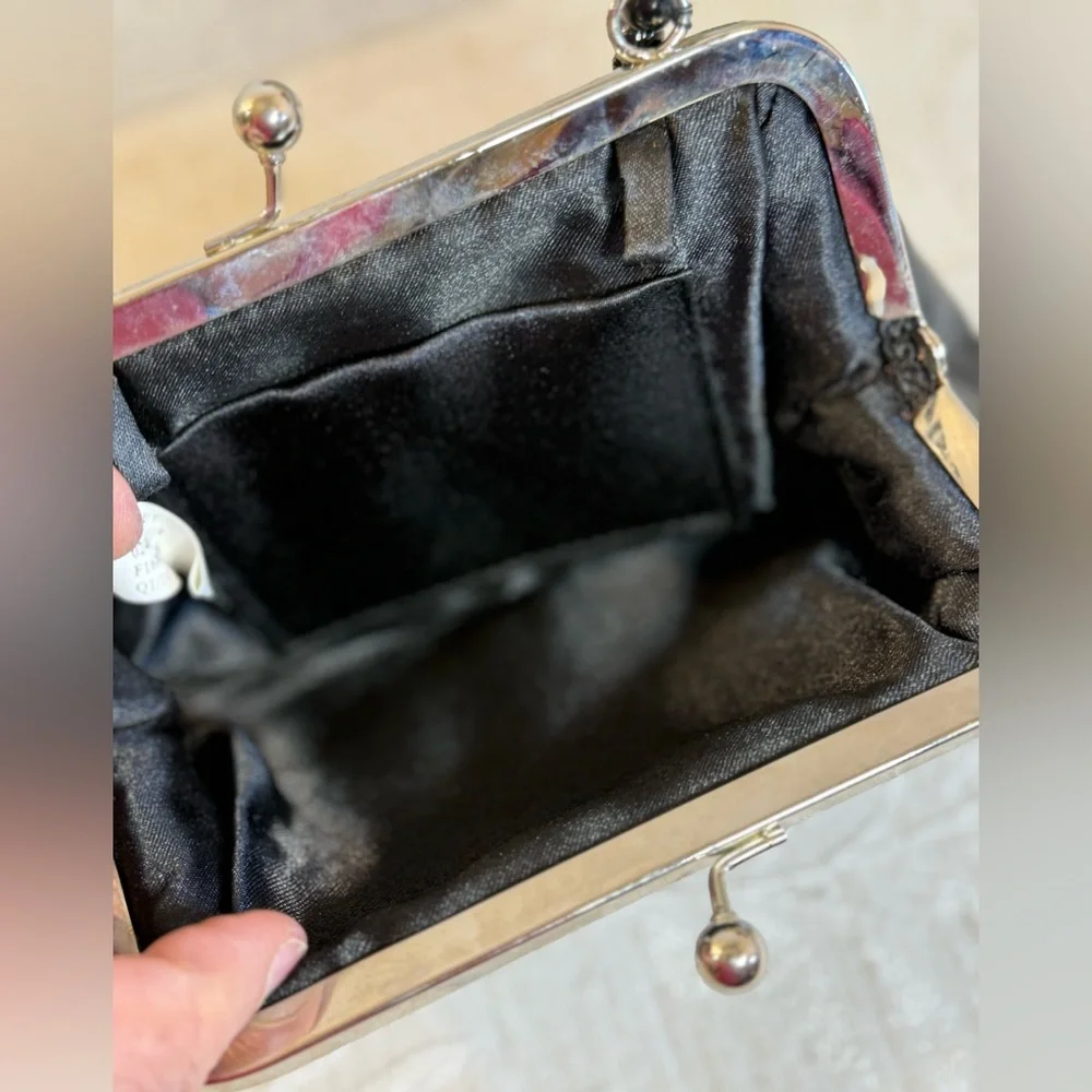 Target Vintage-Style Black Satin‎ Pleated Evening Bag with Beaded Strap 8.25x4.5